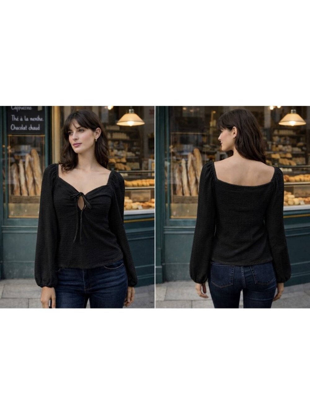 Spring + Mercer Peasant Top XL Extra Large Black Long Balloon Sleeve NWT New